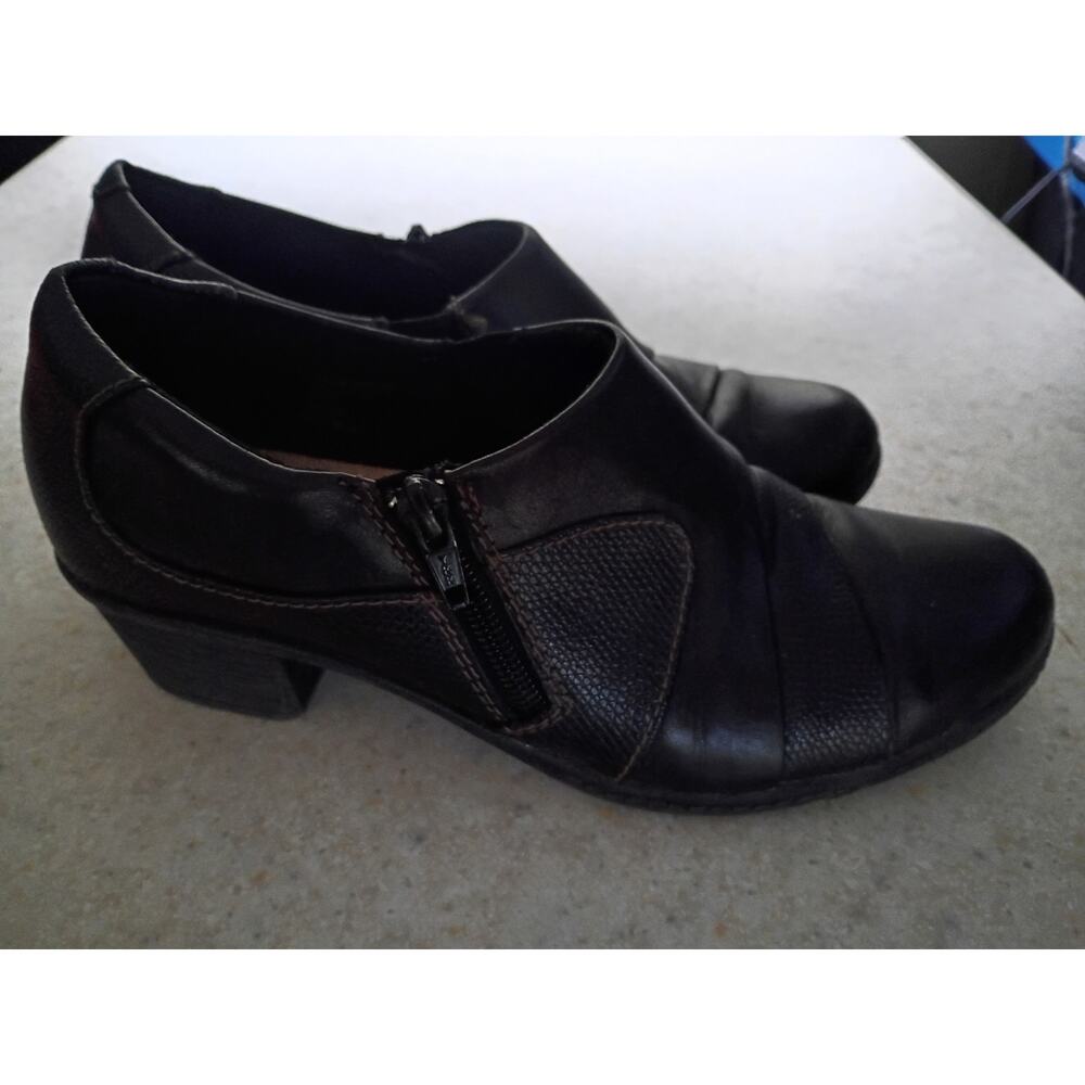 Earth Origins Monica Black Leather Ankle Booties 7.5 Side Zip Comfort Shoes